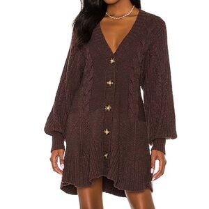 Brown Cable Knit Cardigan Dress